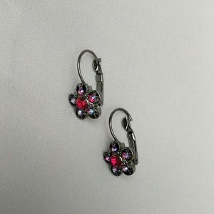 Red Rhinestone Flower Earrings